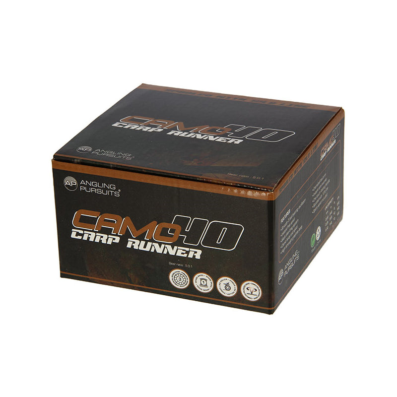 Angling Pursuits Camo 40 - 3BB Carp Runner Reel With 12lb Line And Spare Spool